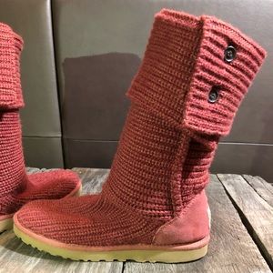 UGG Women's Knit Mid-Calf Boots in Burnt Red with Tan Sole